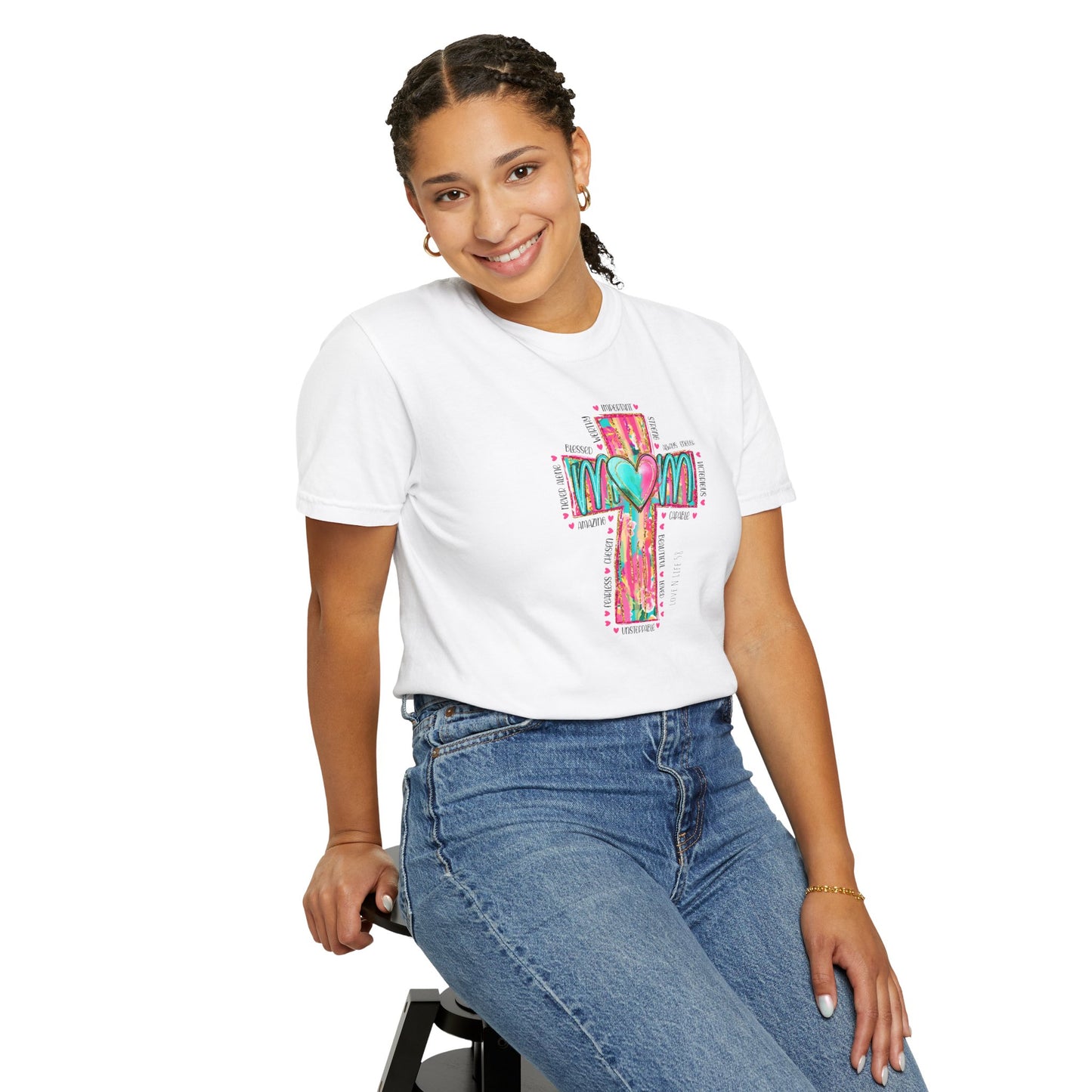Colorful ‘Mom’ Cross Unisex Garment-Dyed T-shirt Color Comforts
