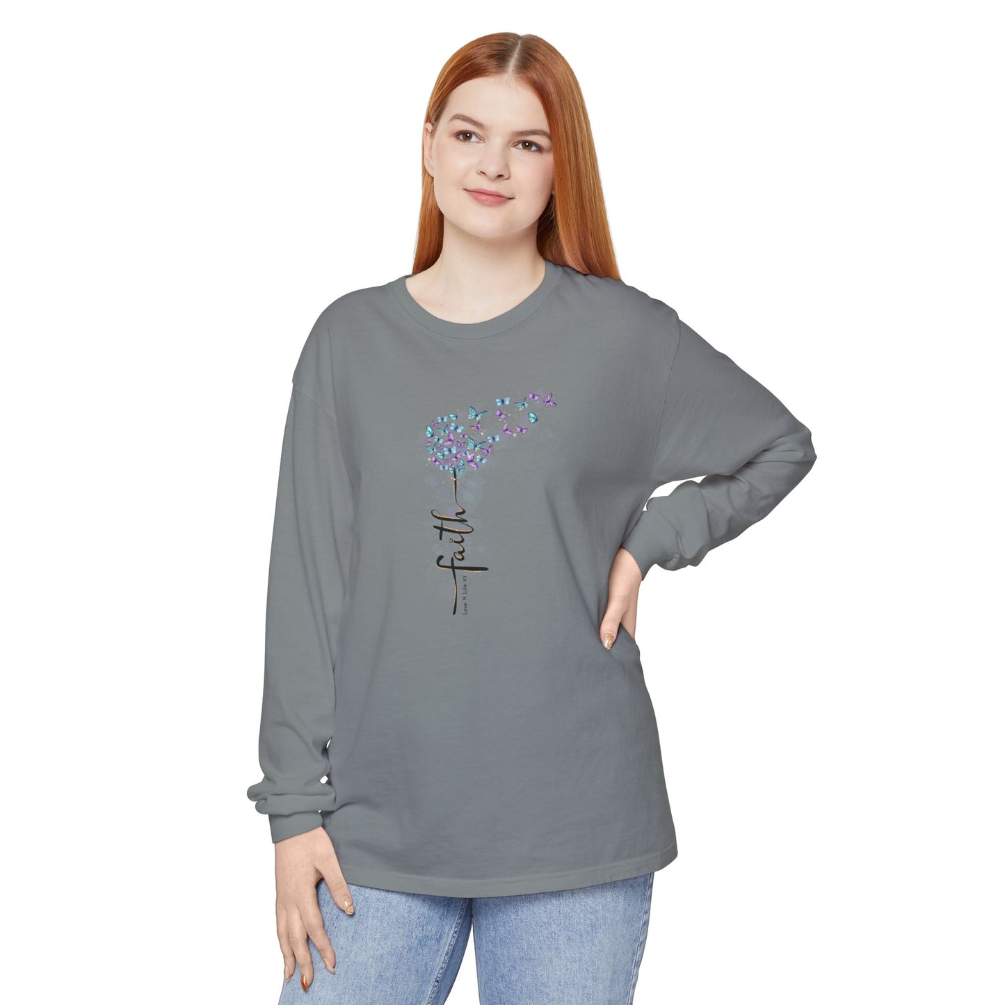 Faith Butterflies - Comfort Colors Long Sleeve