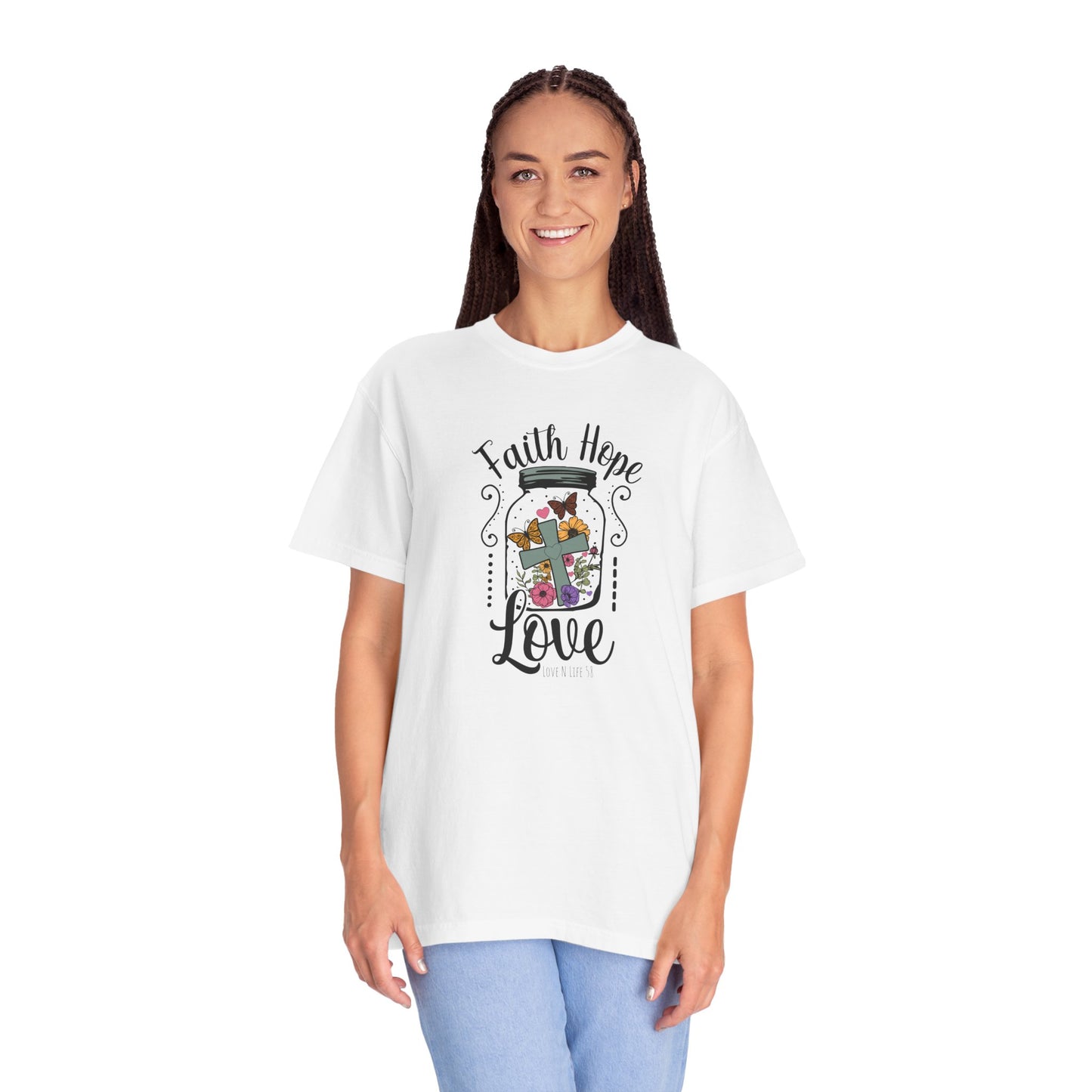Faith Hope Love Butterfly in a Jar - Comfort Colors