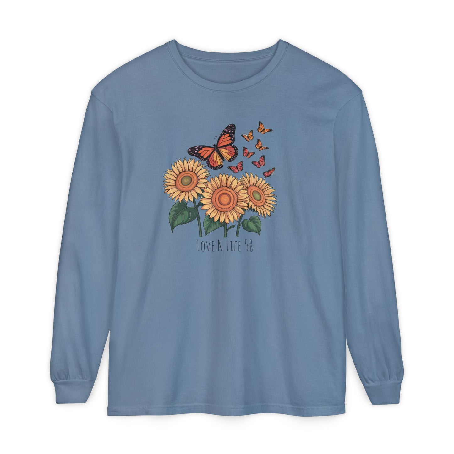 Butterflies and Sunflowers Long Sleeve Tee - Comfort Colors