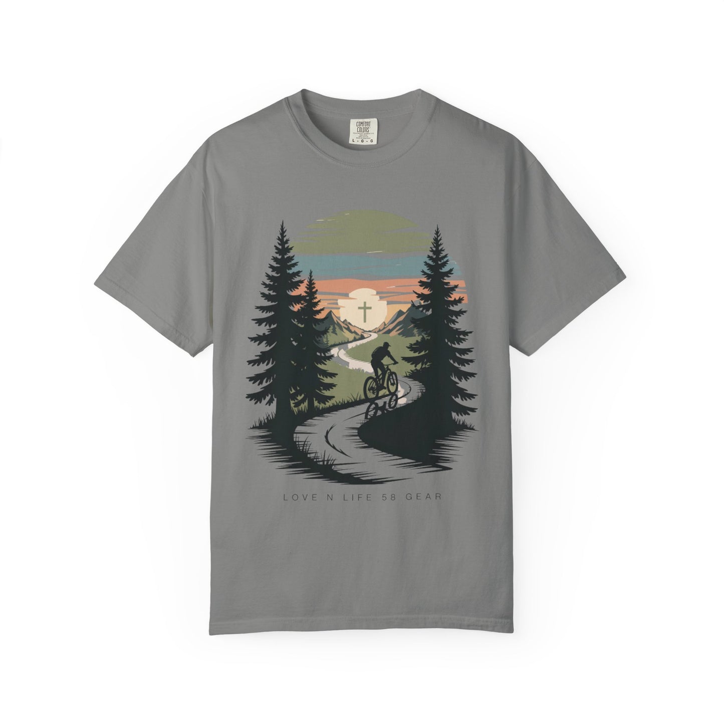 Mountain Bike Trail Short Sleeve Tee — Scenic Sunrise Cycling Tee
