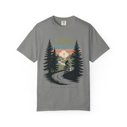 Mountain Bike Trail Short Sleeve Tee — Scenic Sunrise Cycling Tee