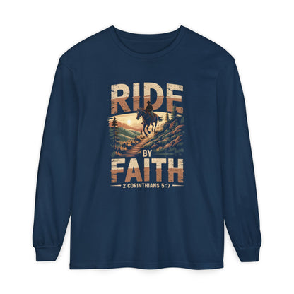 Ride by Faith Long Sleeve Unisex Christian Horseback Inspirational Tee