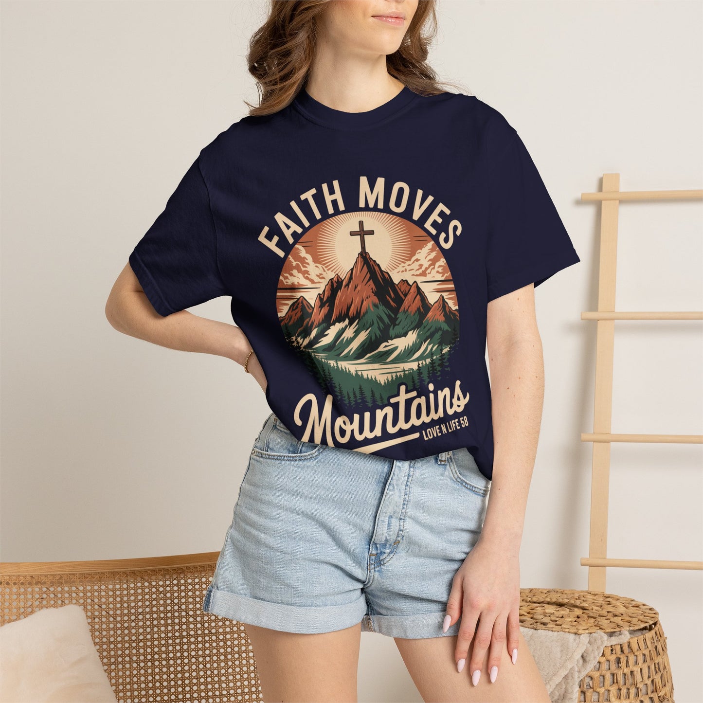 Faith Moves Mountains Short Sleeve Tee — Christian Mountain Graphic Tee