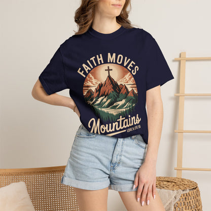 Faith Moves Mountains Short Sleeve Tee — Christian Mountain Graphic Tee