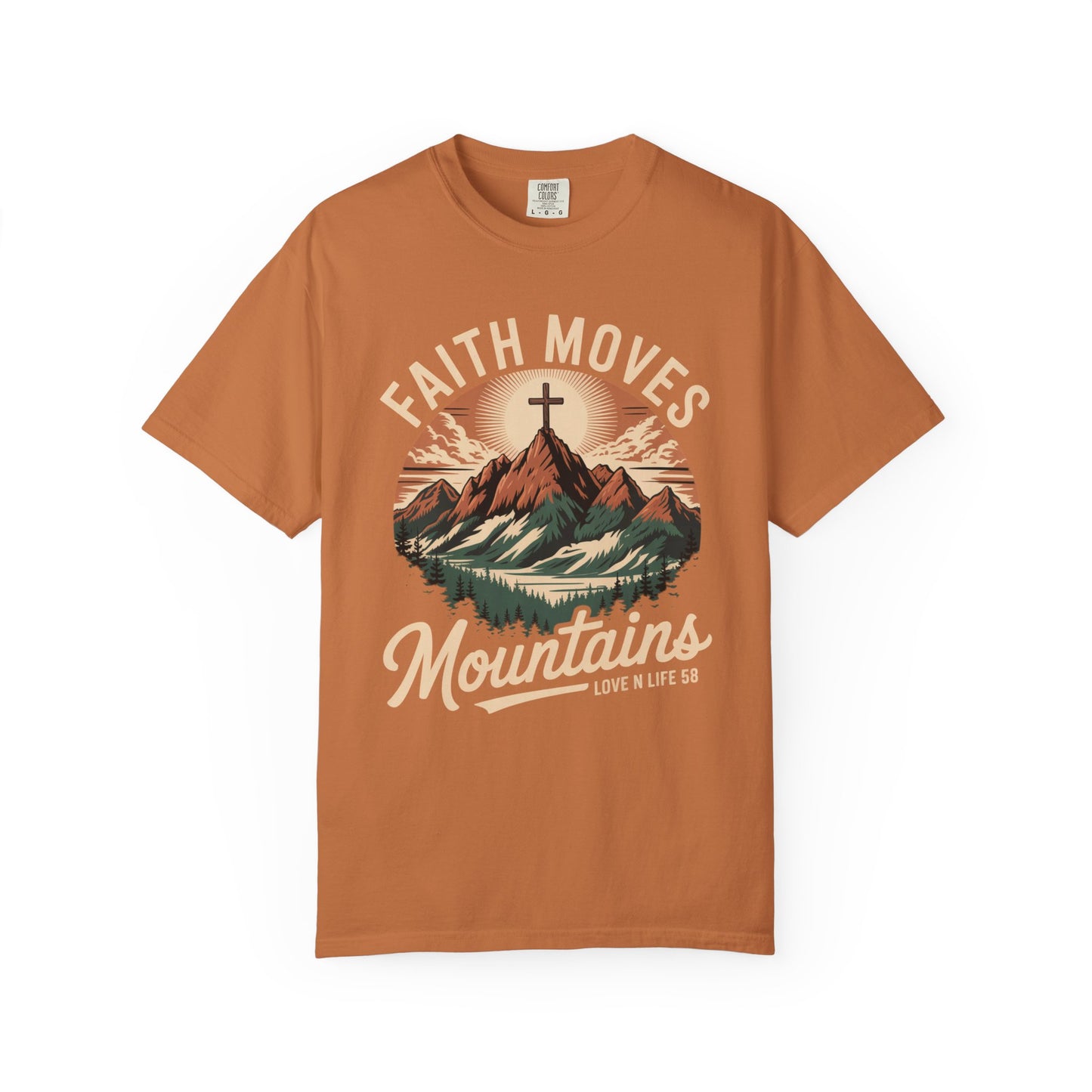 Faith Moves Mountains Short Sleeve Tee — Christian Mountain Graphic Tee