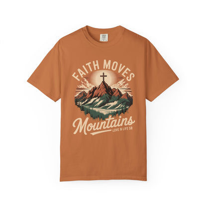 Faith Moves Mountains Short Sleeve Tee — Christian Mountain Graphic Tee