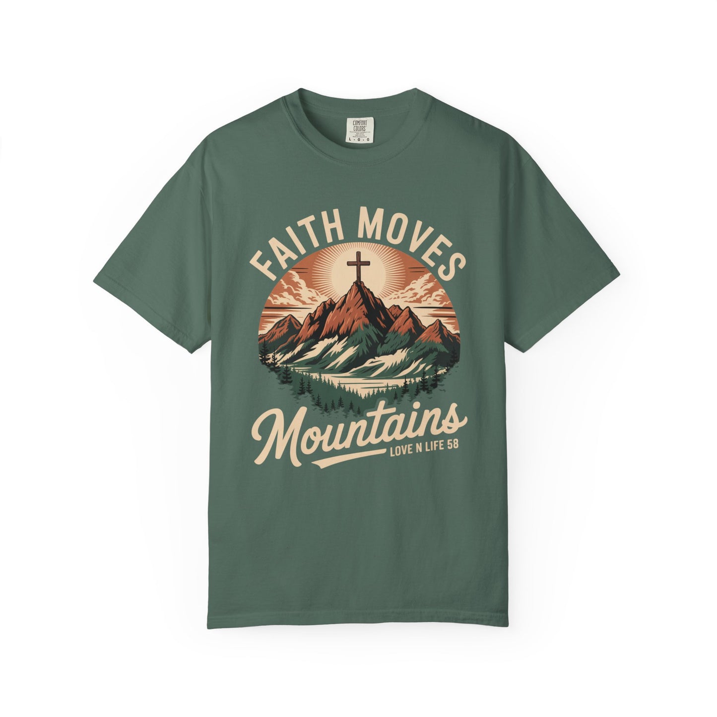 Faith Moves Mountains Short Sleeve Tee — Christian Mountain Graphic Tee