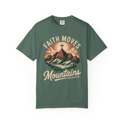 Faith Moves Mountains Short Sleeve Tee — Christian Mountain Graphic Tee