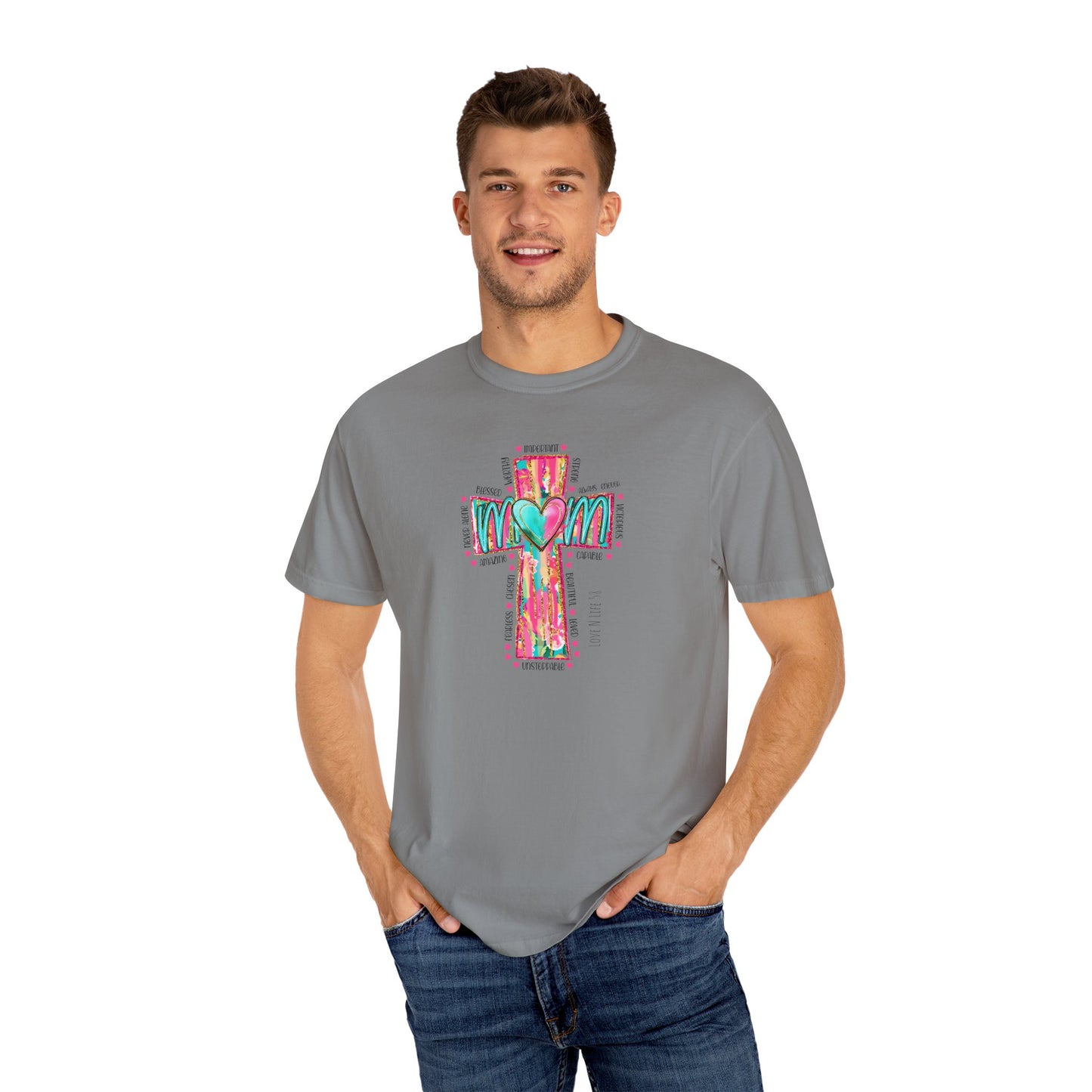 Colorful ‘Mom’ Cross Unisex Garment-Dyed T-shirt Color Comforts