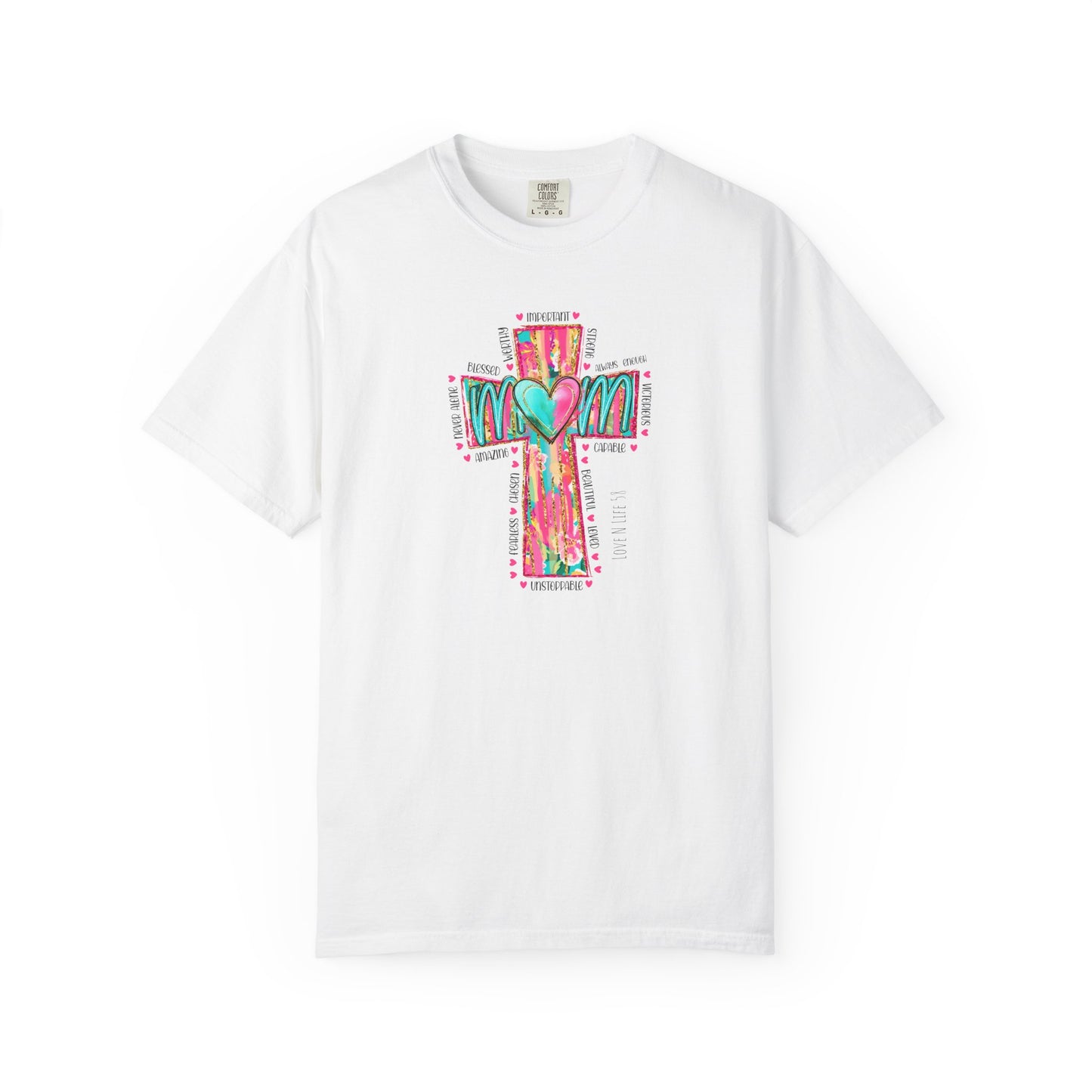 Colorful ‘Mom’ Christian Cross Tee