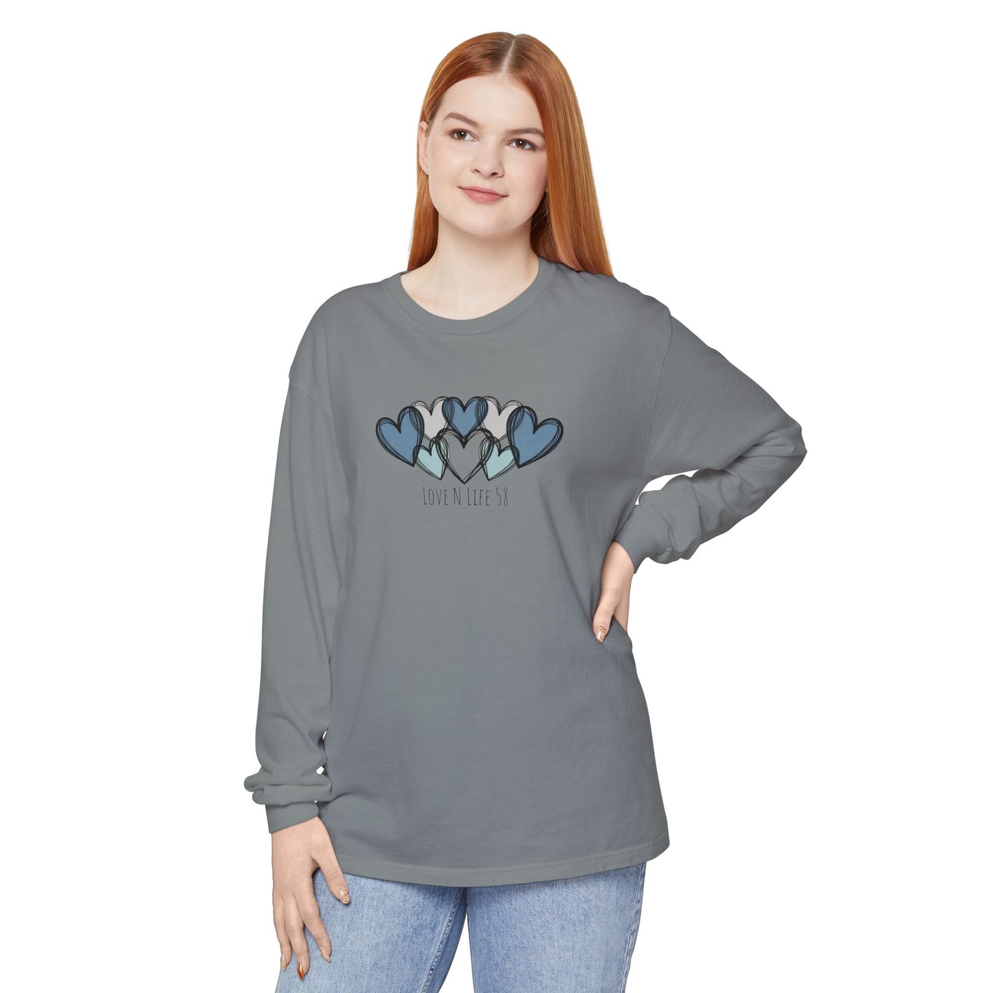 Hearts and Love N Life 58 Tee - Comfort Colors Long Sleeve