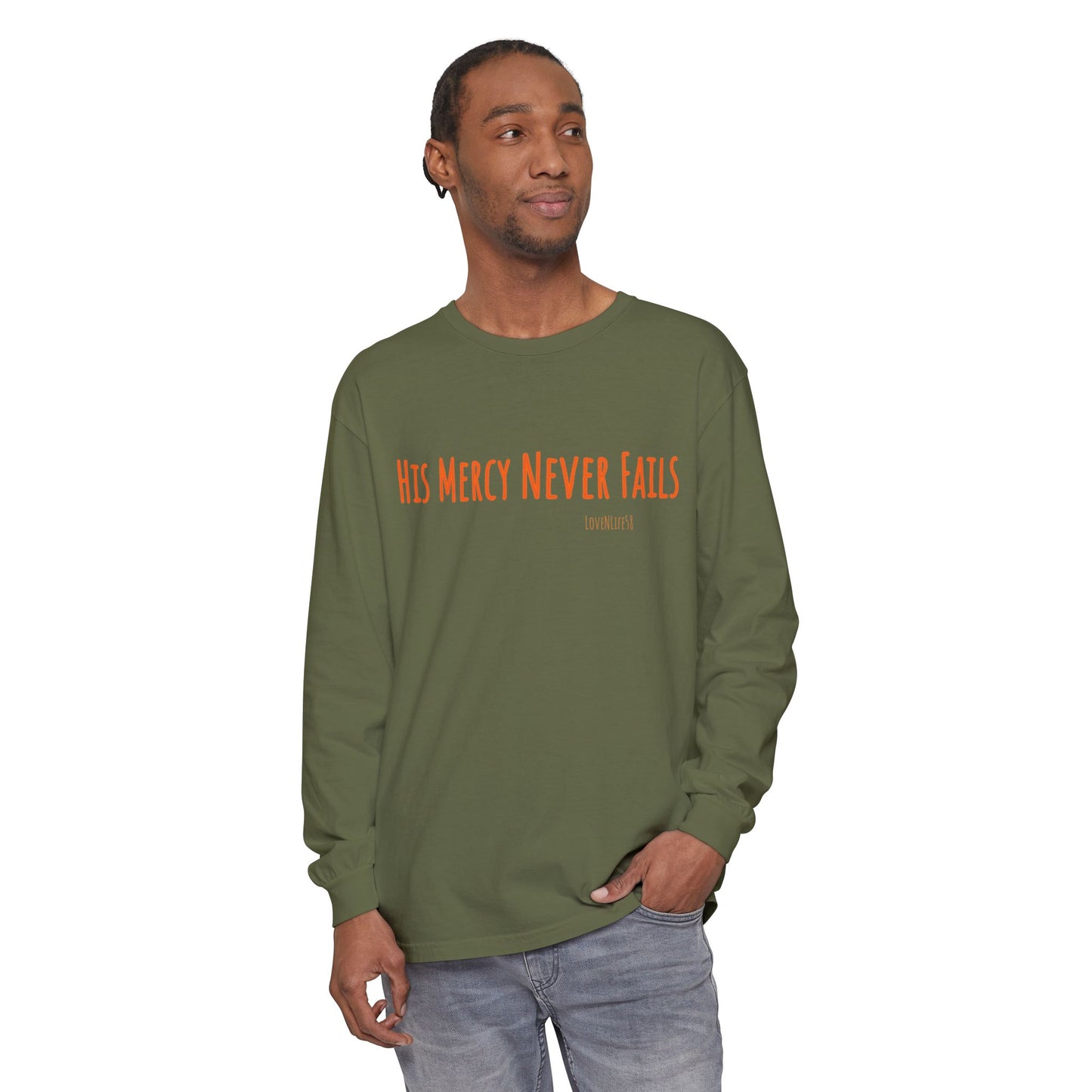 His Mercy Never Fails Tee - Comfort Colors Long Sleeve