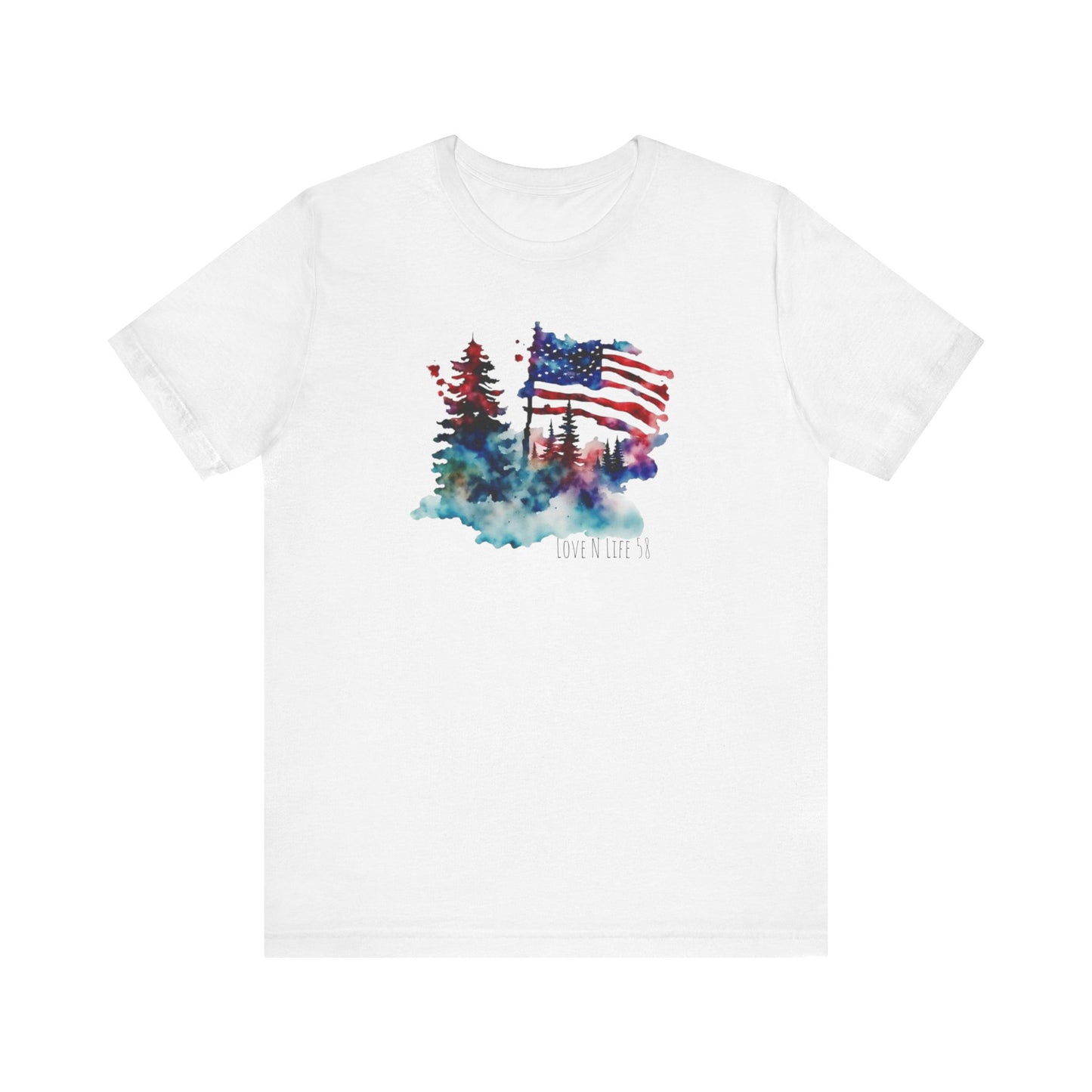 American Flag Patriotic Watercolor Tee - Love in Life - Bella Canvas 3001 -Made in U.S.A.