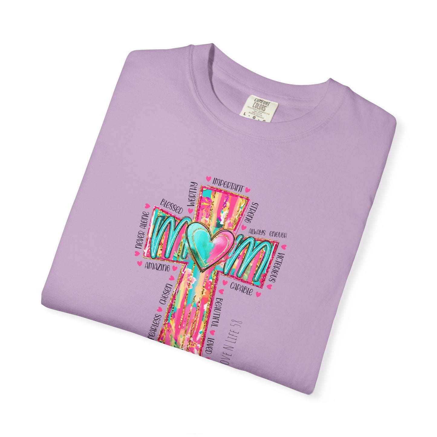 Colorful ‘Mom’ Christian Cross Tee - Color Comforts