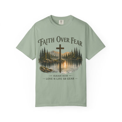 Faith Over Fear Short Sleeve Tee — Isaiah 41:10 Christian Cross Tee