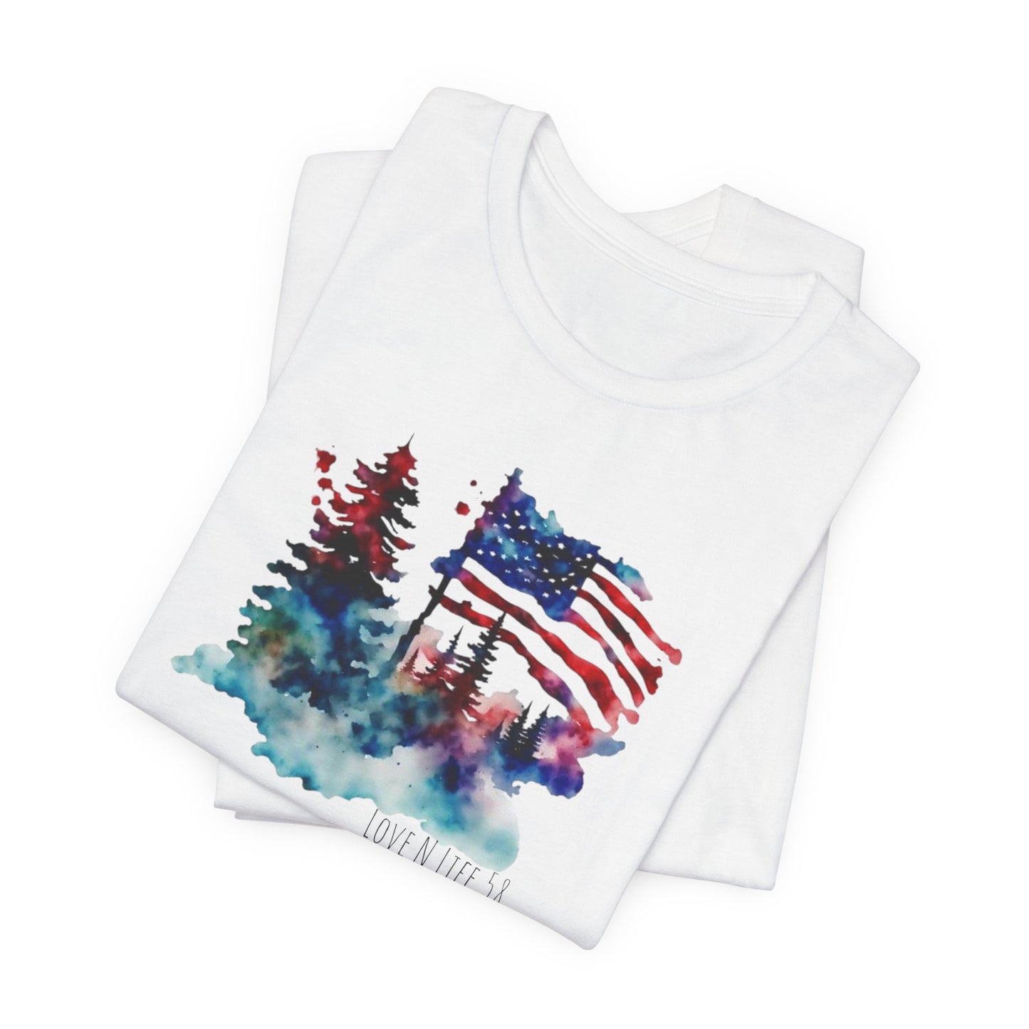 American Flag Patriotic Watercolor Tee - Love in Life - Bella Canvas 3001 -Made in U.S.A.