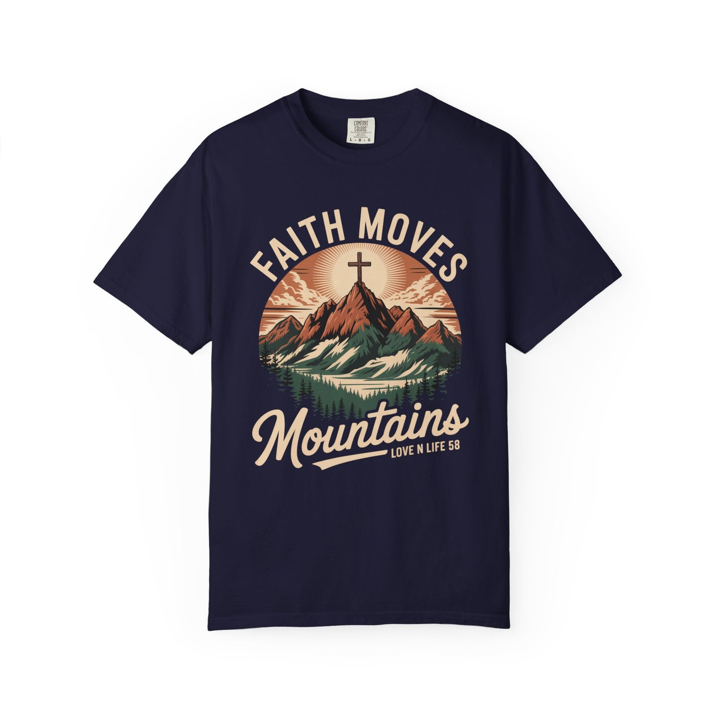 Faith Moves Mountains Short Sleeve Tee — Christian Mountain Graphic Tee