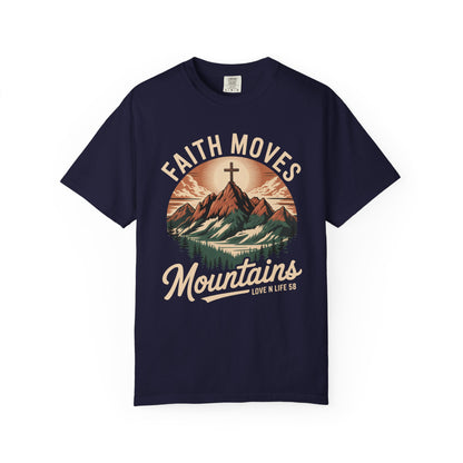Faith Moves Mountains Short Sleeve Tee — Christian Mountain Graphic Tee