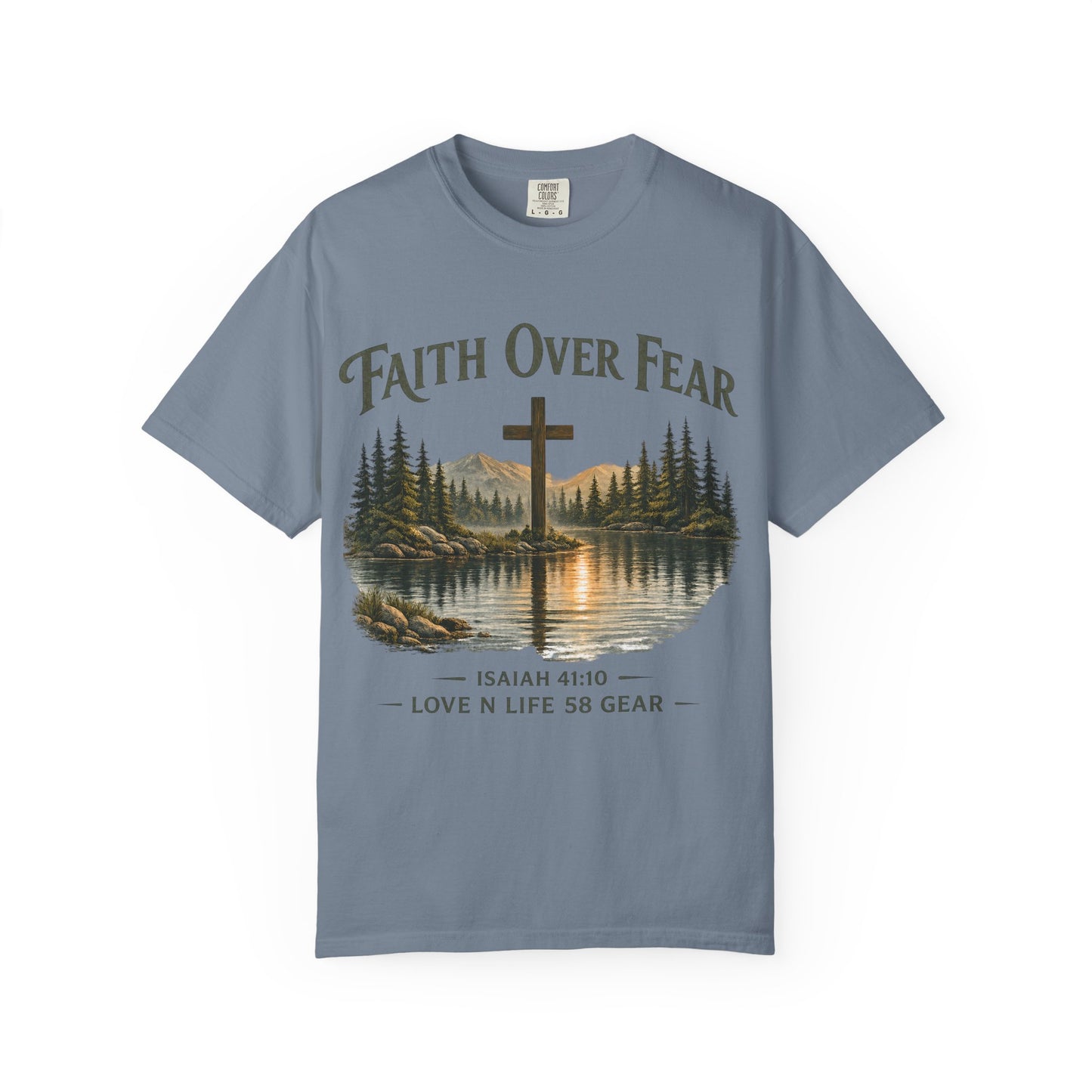 Faith Over Fear Short Sleeve Tee — Isaiah 41:10 Christian Cross Tee