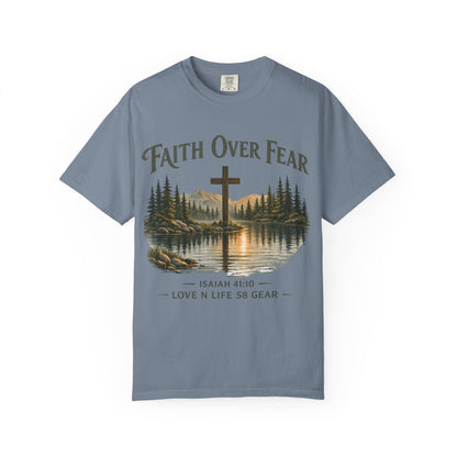 Faith Over Fear Short Sleeve Tee — Isaiah 41:10 Christian Cross Tee