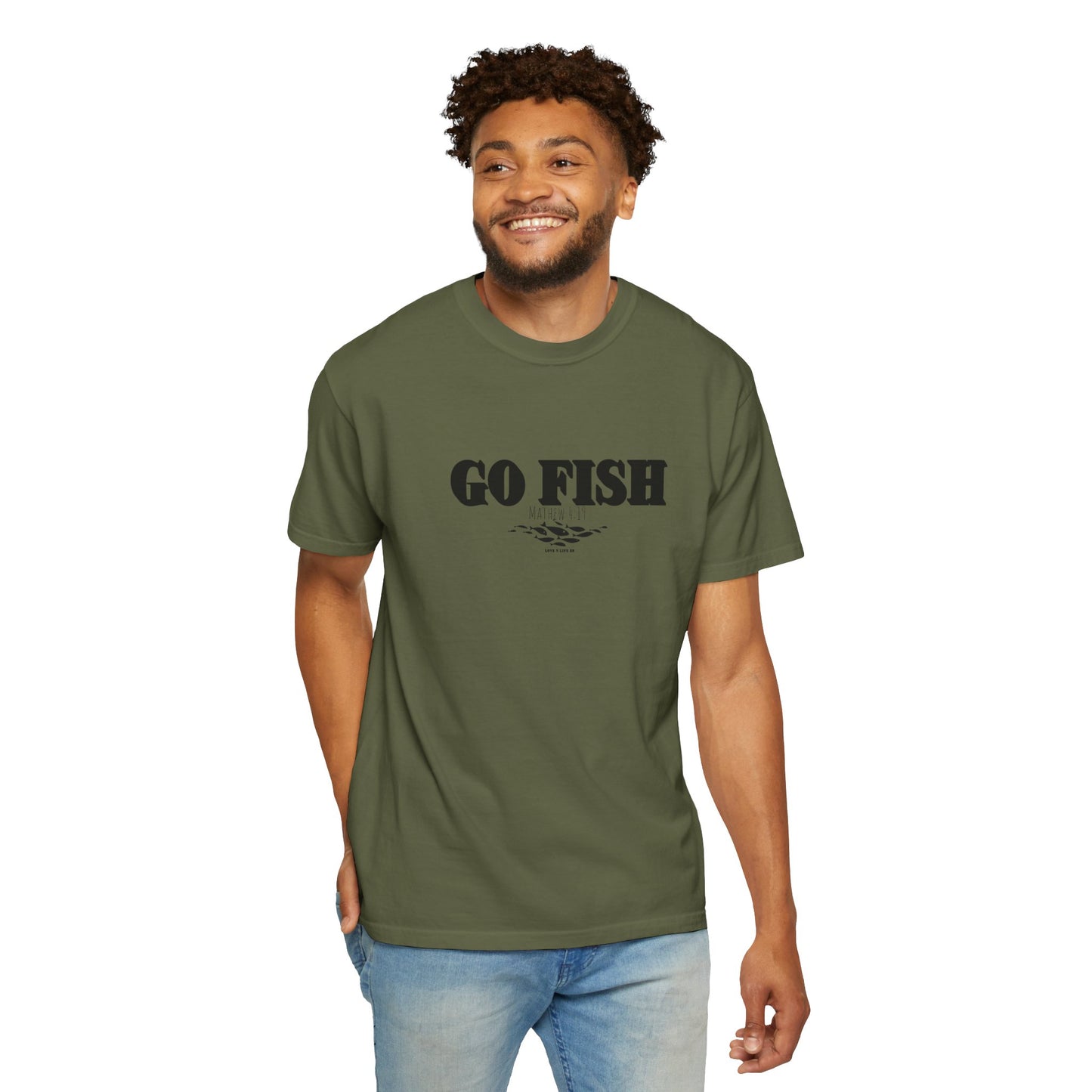“GO FISH” Mathew 4:19 Tee - Comfort Colors