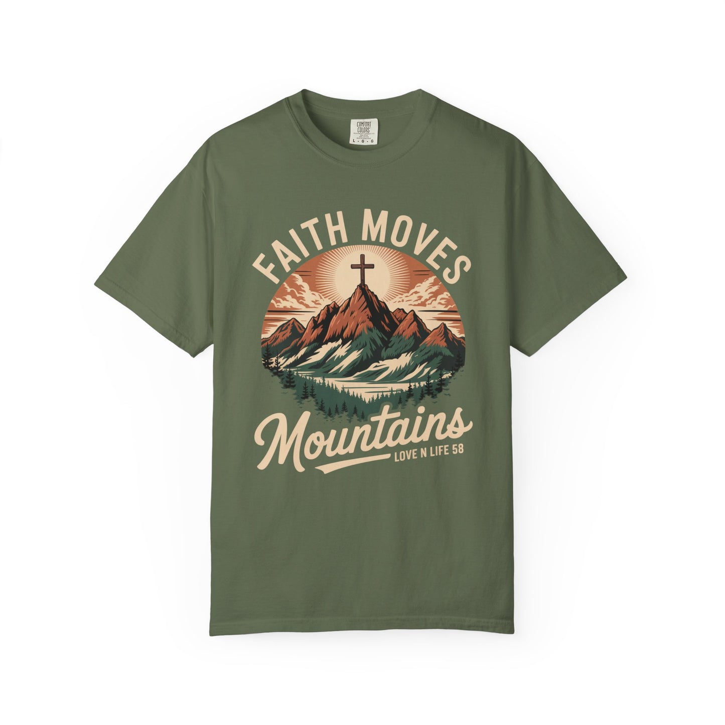 Faith Moves Mountains Short Sleeve Tee — Christian Mountain Graphic Tee