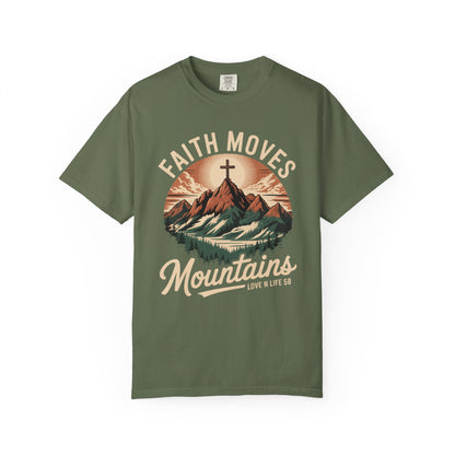 Faith Moves Mountains Short Sleeve Tee — Christian Mountain Graphic Tee