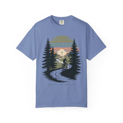 Mountain Bike Trail Short Sleeve Tee — Scenic Sunrise Cycling Tee