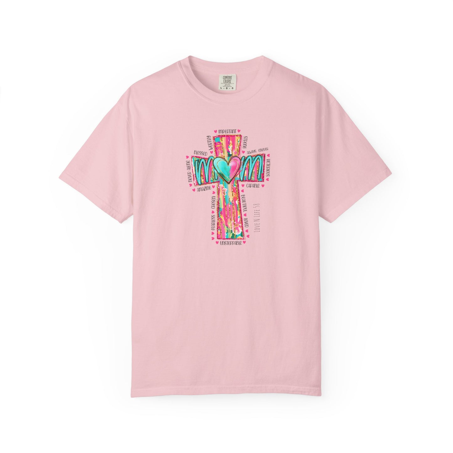 Colorful ‘Mom’ Christian Cross Tee