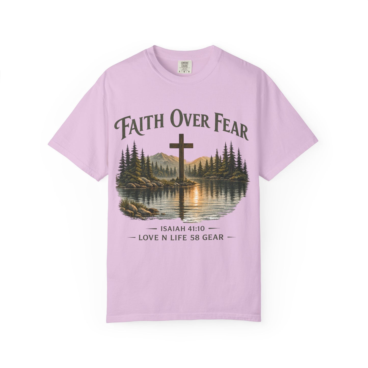 Faith Over Fear Short Sleeve Tee — Isaiah 41:10 Christian Cross Tee
