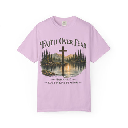 Faith Over Fear Short Sleeve Tee — Isaiah 41:10 Christian Cross Tee