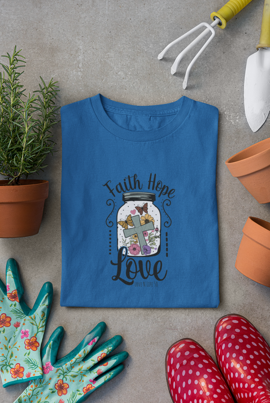 Faith Hope Love Butterfly in a Jar - Comfort Colors