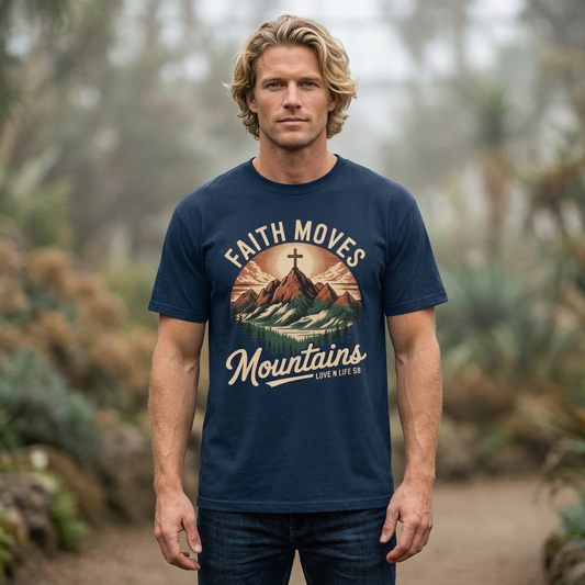 Faith Moves Mountains Short Sleeve Tee — Christian Mountain Graphic Tee