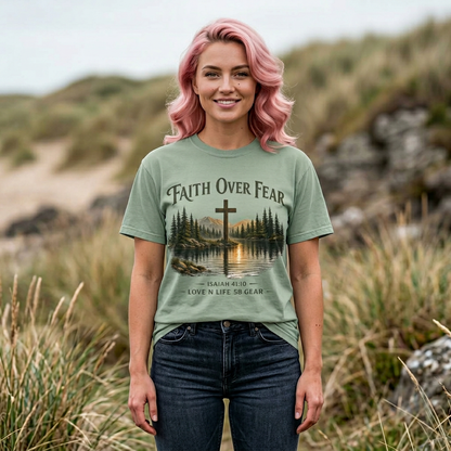 Faith Over Fear Short Sleeve Tee — Isaiah 41:10 Christian Cross Tee