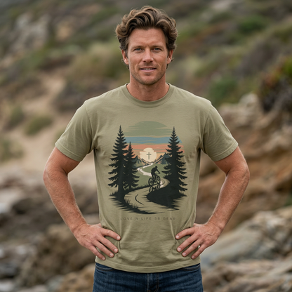 Mountain Bike Trail Short Sleeve Tee — Scenic Sunrise Cycling Tee