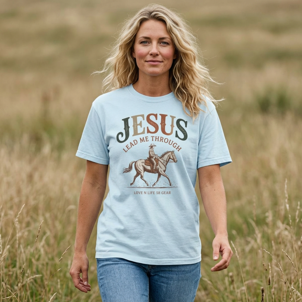 Jesus Lead Me Through Short Sleeve Tee — Christian Cowgirl Faith Tee