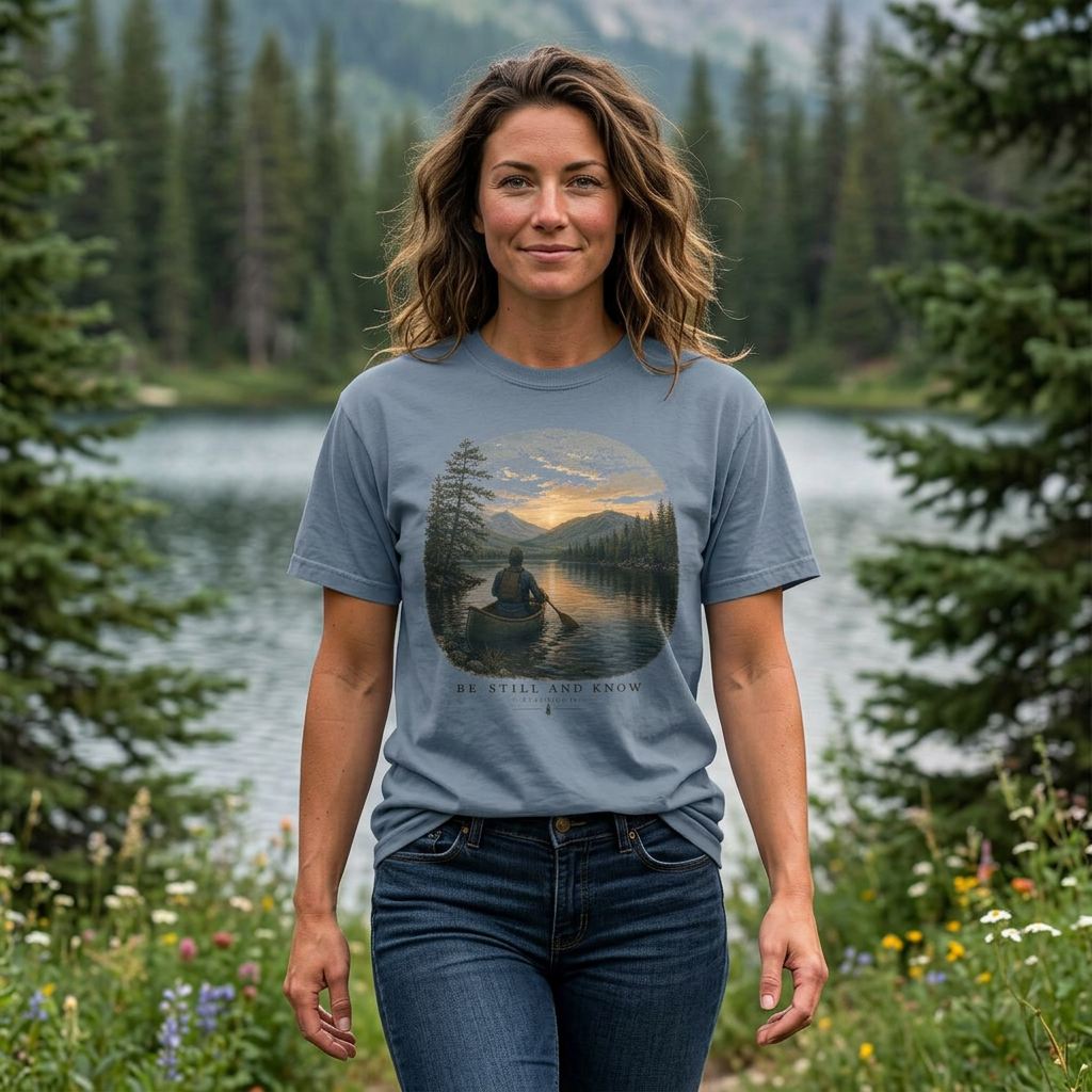 Be Still and Know Short Sleeve Unisex Meditative Canoe Nature Tee