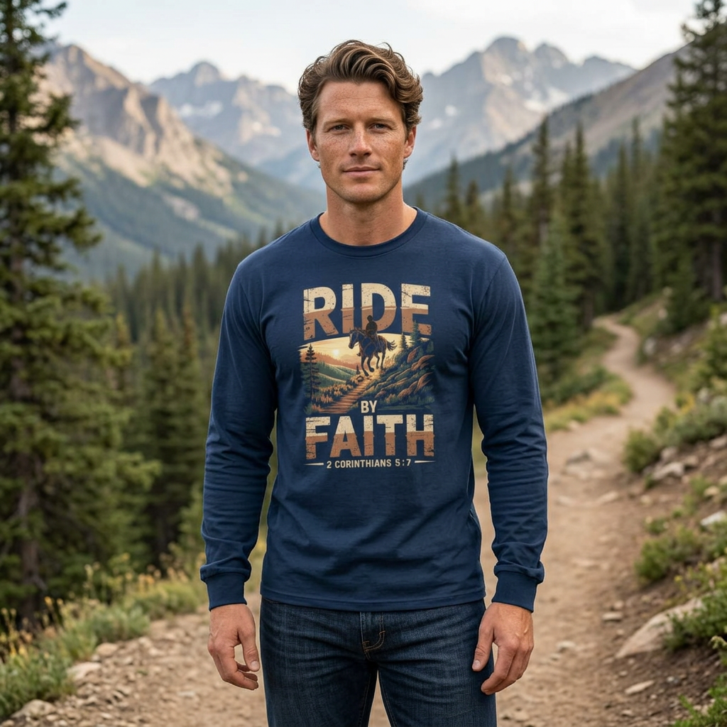 Ride by Faith Long Sleeve Unisex Christian Horseback Inspirational Tee