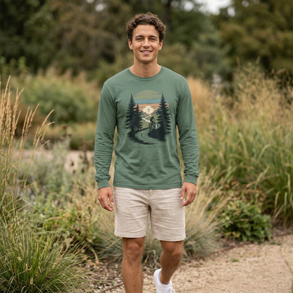 Mountain Biking Scenic Trail Sunset Long Sleeve Unisex Tee