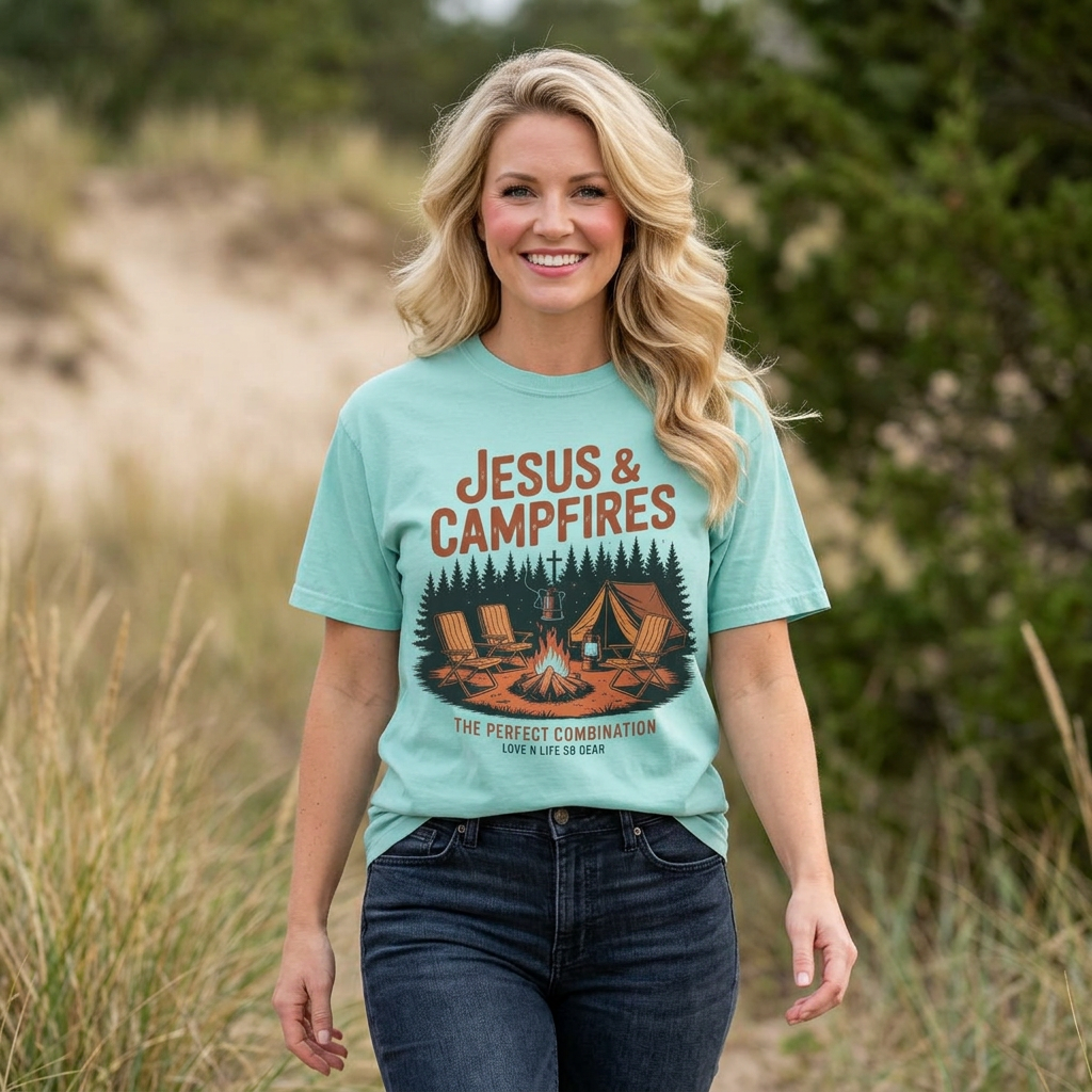 Jesus & Campfires Short Sleeve Christian Camping Tee