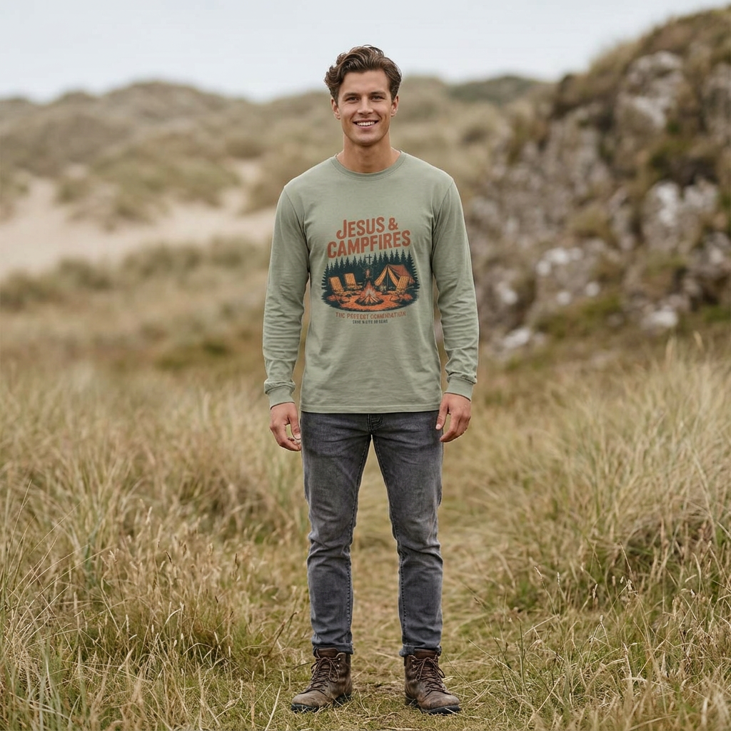 Jesus & Campfires Long Sleeve Christian Camping Tee