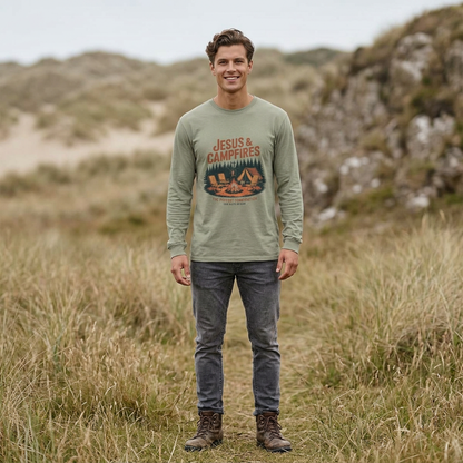 Jesus & Campfires Long Sleeve Christian Camping Tee