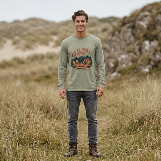 Jesus & Campfires Long Sleeve Christian Camping Tee