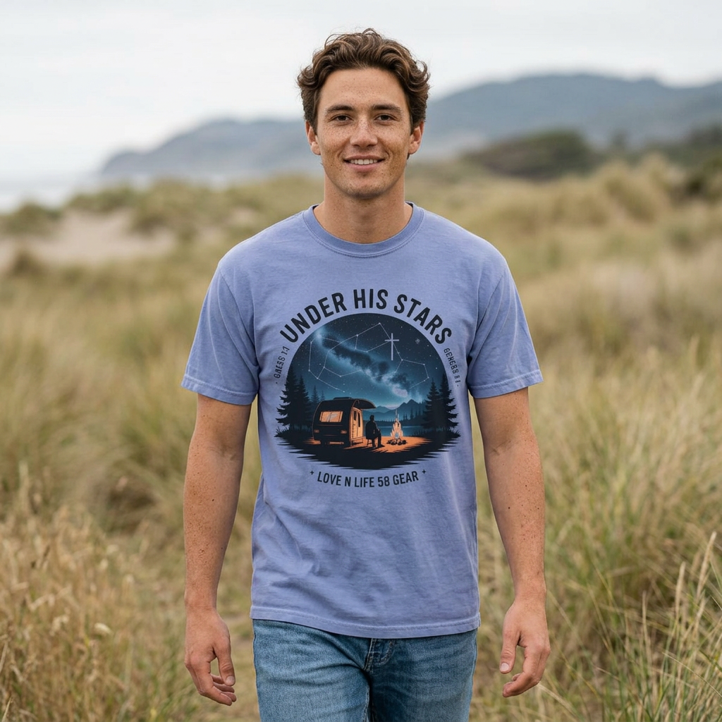Under His Stars Short Sleeve Camping RV Tee
