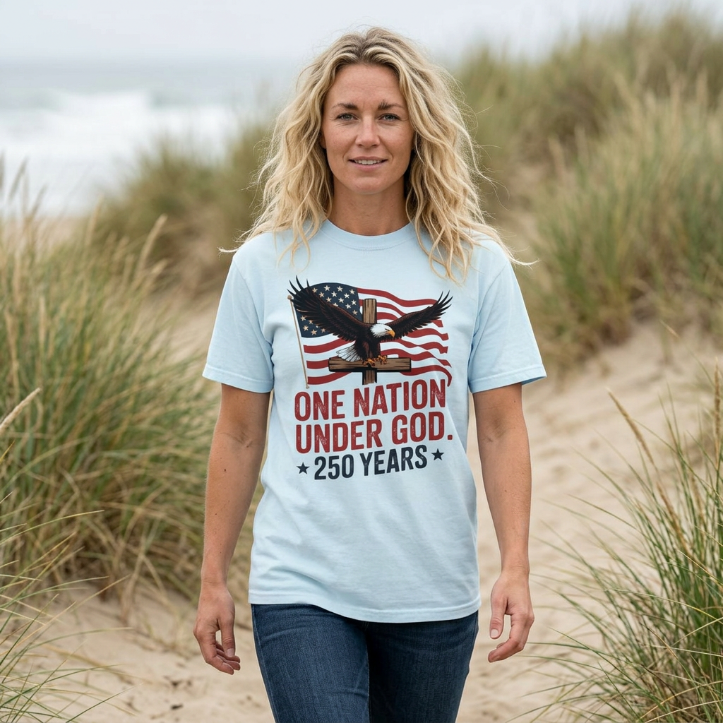 One Nation Under God Eagle Short Sleeve Patriotic 250 Years American Flag Tee