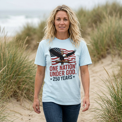 One Nation Under God Eagle Short Sleeve Patriotic 250 Years American Flag Tee