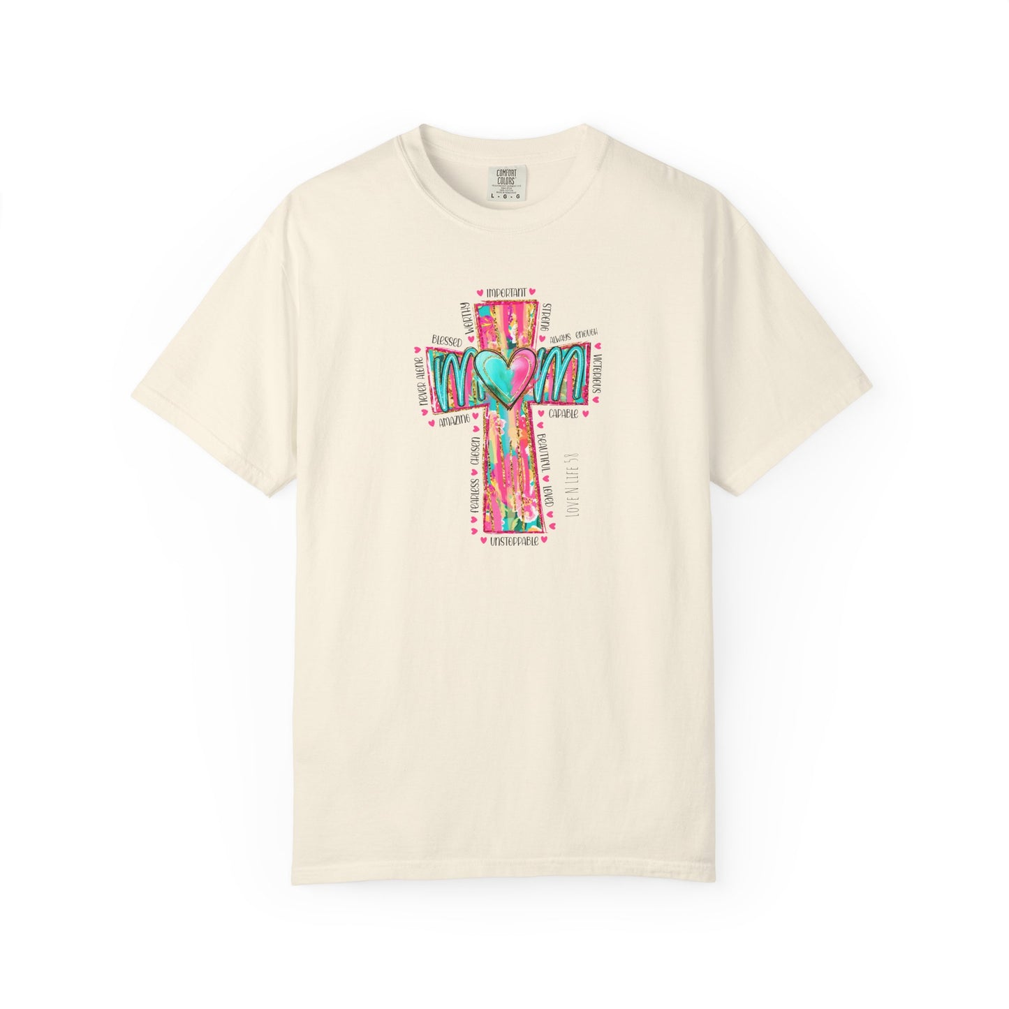 Colorful ‘Mom’ Christian Cross Tee