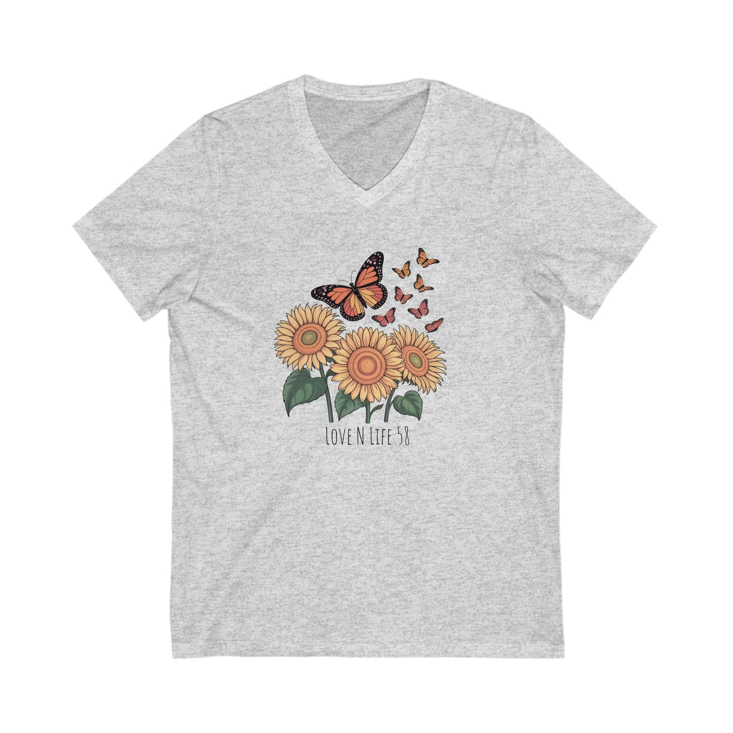 Sunflowers and Butterflies  - V Neck Tee - Bella Canvas