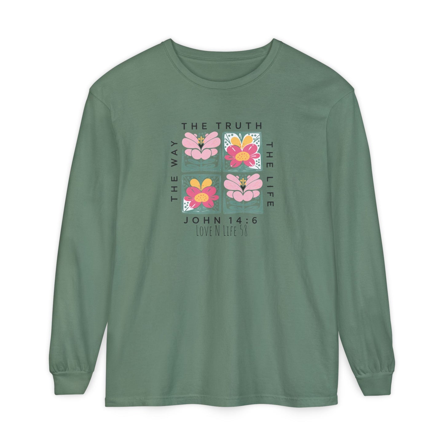 John 14:6 Floral Long Sleeve Tee — The Way, The Truth, The Life